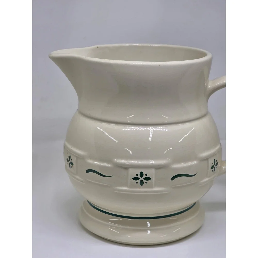 Longaberger Pitcher Woven Traditions Heritage Green Ceramic Pottery Creamer‎ Jug